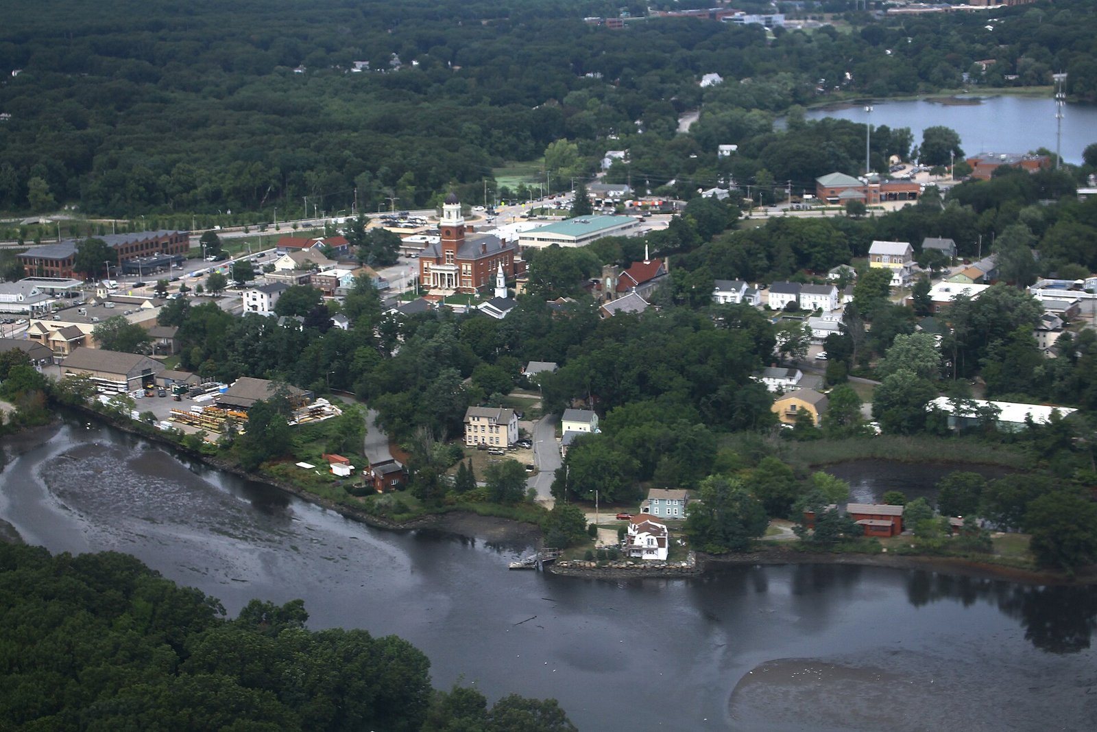 Aerial view of Apponaug village and Apponaug Cove in Warwick, Rhode Island